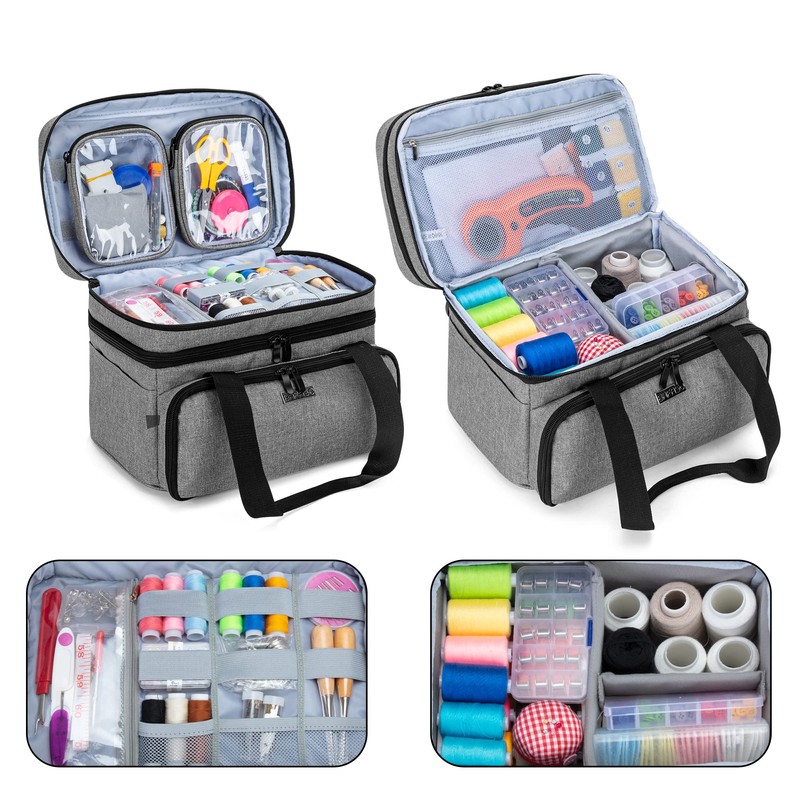 BAFASO Double Layer Sewing Accessories Organizer with 2 Detachable Pouches,