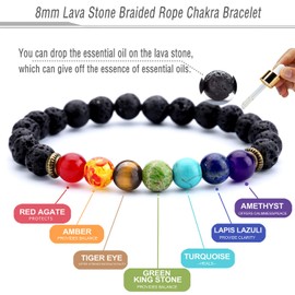 Hamoery Men Women 8mm Lava Rock Beads Bracelet Elastic Natural Stone Chakra Yoga Bracelet Bangle (Lava & Elephant)