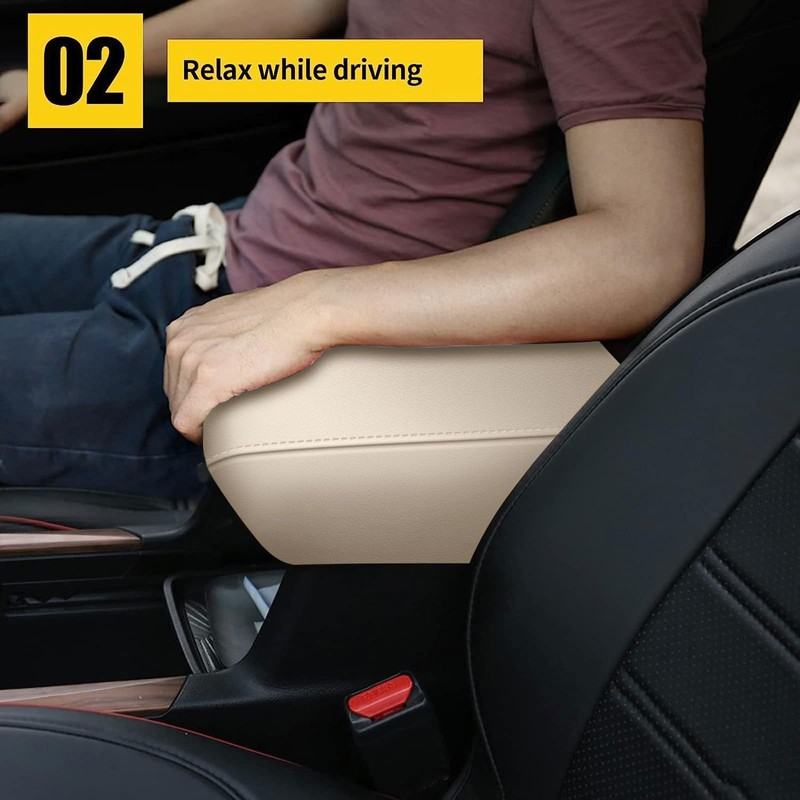 AOMSAZTO Beige Armrest Console Covers for CRV Honda 2017-2022 Leather