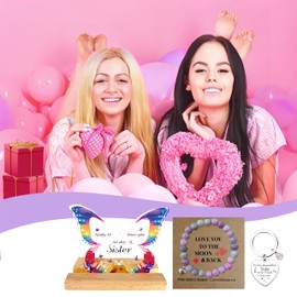 Meaningful Sister Gift Set - Heartfelt Sister Birthday Gifts, Love You to the Moon & Back - Acrylic Display and Pink Zebra Jasper Piece Multicolour