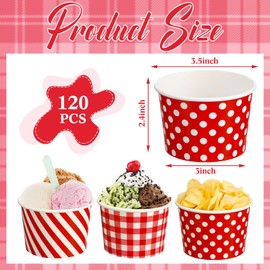 120 Pack Ice Cream Cups Disposable Dessert Bowls Red Ice Cream Bowls 9 oz Paper Soup Cups Plaid Sundae Bowls Disposable Picnic Dessert Bowls Snack Paper Cups Cold or Hot Food Containers Picnic Decor