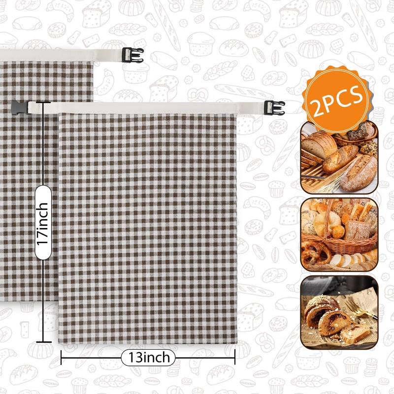 2-Pack Reusable Beeswax Bread Bags for Sourdough, Natural Linen Bag