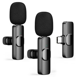 HZBWCO USB-C Wireless Lavalier Microphone, 2.4 GHz, Plug-and-Play, Mini Clip-On Microphone for Vlogging, Video, Podcast, Interview, YouTube Recording - 2 Mic