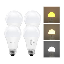 Jolux A19 Dusk to Dawn led Outdoor Light Bulb,Auto On/Off for Outdoor Lighting, 60W Equivalent,Selectable 2000K/3000K/5000K, 800lm,E26 Base,4-Pack