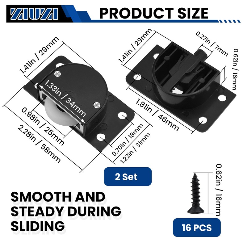 ZIUZI Cabinet Door Sliding Silent Plastic Roller Pulleys, Closet Sliding
