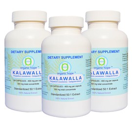 Kalawalla Organic Hope with Polypodium Leucotomos for Immune System Support, Highest Potency 50:1 Extract Ratio 400mg. (3 Pack - 360 Veggie Caps) Save $12