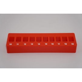 3/8 Inch Drive Metric Crowfoot Wrench Organizer Bin/Rack (Red w/White Lettering)