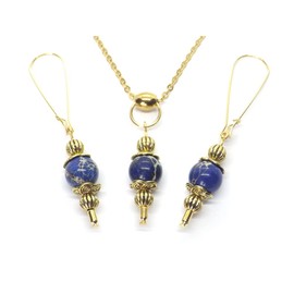 Vintage Style Stainless Steel Women's Choker Necklace and Earring Jewelry Set with Blue Imperial Jasper Pendant