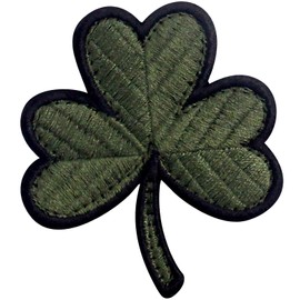 Irish Clover Dark Green Lucky Shamrock Irish Applique Embroidered Velcro Patch, Olive