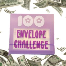 100 Envelope Challenge Binder, Saving Challenge Box kit Cash Saving Challenge Kit, Savings Challenges Book with Cash Envelopes, Budget Planner Book for Budgeting, Savings Challenges Sheets (Purple)