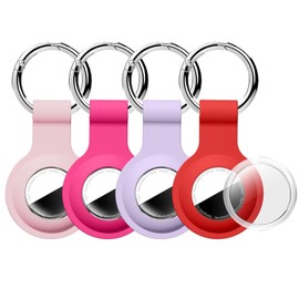 Vsagier Upgrade for Air Tags-4 Pack for Apple for AirTag 2nd & 1st Gen Holder Case Keychain Full Coverage [Anti-Scratch & PC+Silicone] for Air Tag Key Ring Cases for Bags, Pink/Hot Pink/Lilac/Red