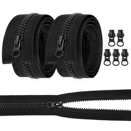 AUAUY 2 PCS Resin Coil Zippers, No.5 Resin Open-Ended Zips with 5 PCS Zipper Pulls, 70cm/27.5inch Strong Zippers for Sewing Assorted Sizes, DIY Dressmaking, Bags, Tailor, Craft Supplies(Black)