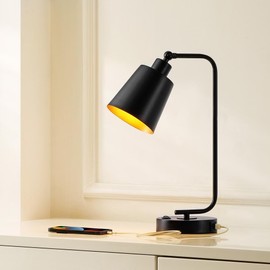 SAFAVIEH Lighting Collection Nobel Modern Black Swivel Shade 16-inch Task Desk Table Lamp with USB Charging Port, Ideal for Living Room, Bedroom, Nightstand, Home Office, Dorm (LED Bulb Included)