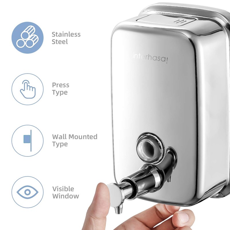 interhasa! Commercial Soap Dispenser Wall Mount 304 Stainless Steel Hand