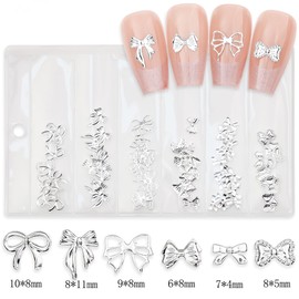 400Pcs Bow Nail Charms 3D Alloy Bow Nail Art Charms Gold Silver Bows Rhinestones for Nails-Metal Bowkont Y2K Nail Jewelry Gold Nail Supplies for Women Acrylic Nails DIY Craft Accessories