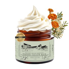 100% Grass-Fed Whipped Tallow Balm & Organic Jojoba Oil infused:Organic Calendule & Chamomile: face & body moisturizer-dry, baby, sensitive skin/eczema, psoriasis (HERB-INFUSED/UNSCENTED)