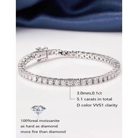 IMOLOVE Moissanite Tennis Bracelet for Women Sterling Silver Wedding Bracelets for Brides Stacking Dainty Bracelets with 18K White Gold Plated-16