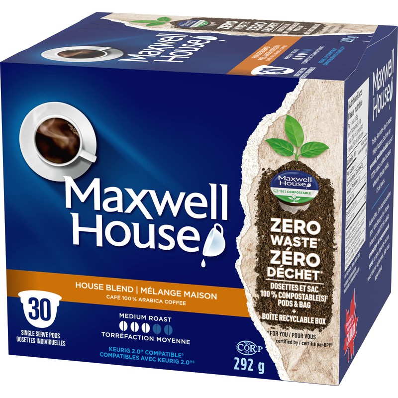 Maxwell House House Blend Coffee Certified Compostable K-Cup Coffee Pods,