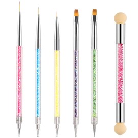 5 Stück Nagel Pinsel Set, Doppel-Ende Nageldesign Pinsel, Acryl Nail art Pinsel Set Nail Art Liner Pinsel Dotting Tool für DIY Nail Art Design (Mit 1 Schwammbürste)