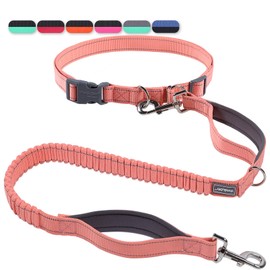 VIVAGLORY Hands-Free Leads for Dogs, Jogging Lead, Bungee Lead, Hands-Free Dog Lead for Medium and Large, Reflective Dog Waist Lead for Walking, Pink/Grey