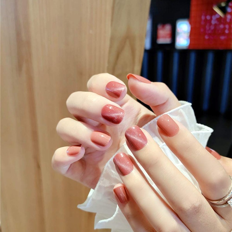24 Pcs Nail Tips Short Coming of Age Cat Office