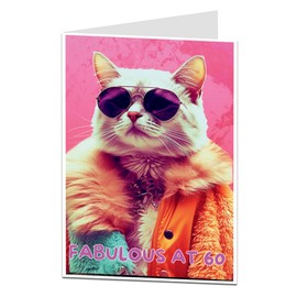 Funny 60th Birthday Card For Women Female Fabulous At 60 Cat Design Perfect For Best Friends Mum Sister Auntie Gran Nan