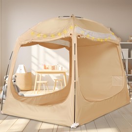 Hazacl Bed Tent Twin Full Queen King Size Canopy Tent for Kids and Adult - 80% Blackout Indoor Sleeping Tents with Star String Lights, Big Space Breathable Dome Tent Playhouse for Boys & Girls
