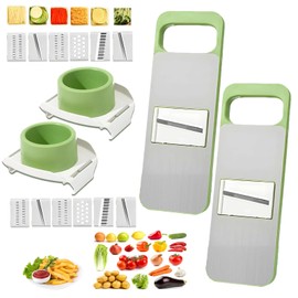 2 Pack Stainless-Steel Mandoline Slicer for Kitchen, 6-in-1 Vegetable Cutter, Shredder & Grater for Potato, Carrot, Salad | Handheld, Multifunctional Kitchen Tool for Daily Salad & Meal Prep