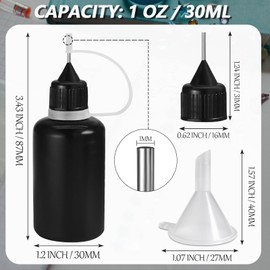 HARSKIYER 30ml Precision Tip Applicator Bottle, 6 Pcs Black Fine Needle Tip Squeeze Bottles with 2 Mini Funnel, Fine Line Applicator wtih Leak-Proof Caps for DIY, Paint, Quilling, Craft, Acrylic