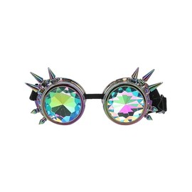 Smiffys Fever Studded Rainbow Festival Goggles on Elastic, Fever Accessories Fancy Dress, Adult Dress Up Hats