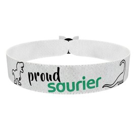 Proud Saurier weiß - Stoffarmband aus Satin - Wasserfest & langlebig - Tiermotive Armband - Geschenk für Kinder - Unisex Armband für Jungen & Mädchen - Handgemachtes Armband