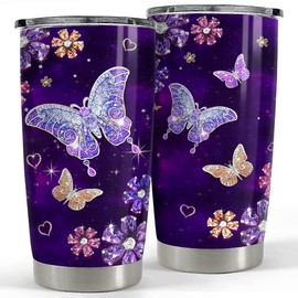 SANDJEST Purple Butterfly Tumbler Jewelry Style Butterfly Lover 20oz Tumblers with Lid Gift for Women Girl Daughter Sister Mom Christmas Birthday Present