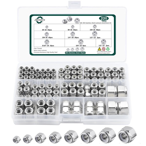 SAE Lock Nuts Assortment Kit, 220PCS Nylon Insert Lock Nut