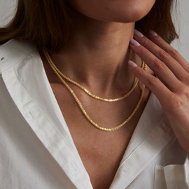 Sewyer Dainty Gold Layered Necklace for Women Gold Plated Layering Necklaces Set Snake Herringbone Chain Silver Layered Necklace Simple Women Jewelry Gifts