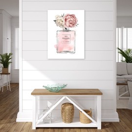 Fine Art Canvas Silver Bottle Blush with Peony Canvas Wall Decor by Artist Amanda Greenwood for Living Room, Bedroom, Bathroom, Kitchen, Office, Bar, Dining & Guest Room - Ready to Hang - 24 in x 32 in