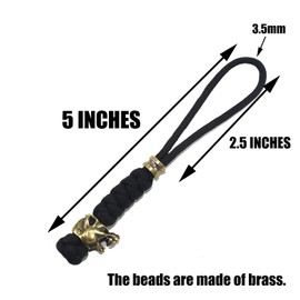 Trufas Paracord Knife Lanyard With Brass Wolf-head Bead Paracord Lanyard for Knife EDC Tools Tactical Lanyards (Black, 5 INCHES)