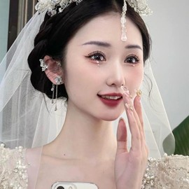 2Pcs Rhinestone Butterfly Ear Cuff for Women,Dainty Non Piercing Flower Butterfly Tassel Earrings Ear Clips Bridal Wedding Boho Fairy Jewelry (StyleA-Silver Butterfly Flower)