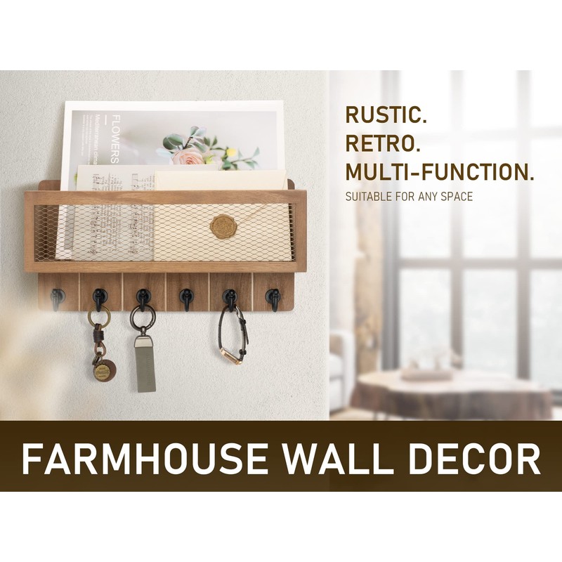 Rebee Vision Farmhouse Key Holder for Wall with Mail Storage
