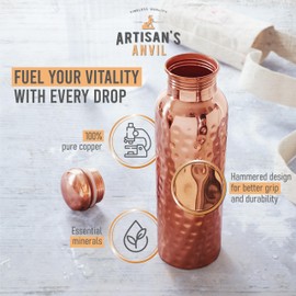 Artisan's Anvil Copper Water Bottle - 32oz - Versatile and Travel-Friendly Pure Copper Water Bottle – Ayurvedic Copper Drinking Bottle for Women and Men – Wide Mouth Design – Carrying Canvas Bag