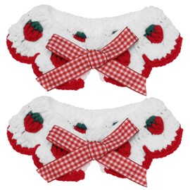 eMagTech 2PCS Cat Knitted Collar Neck Circumference 25-30CM Suitable for Cats Weighing 4.5-6KG with Cute Bow Tie and Strawberry Pattern for Cats Kitten Puppy (M)
