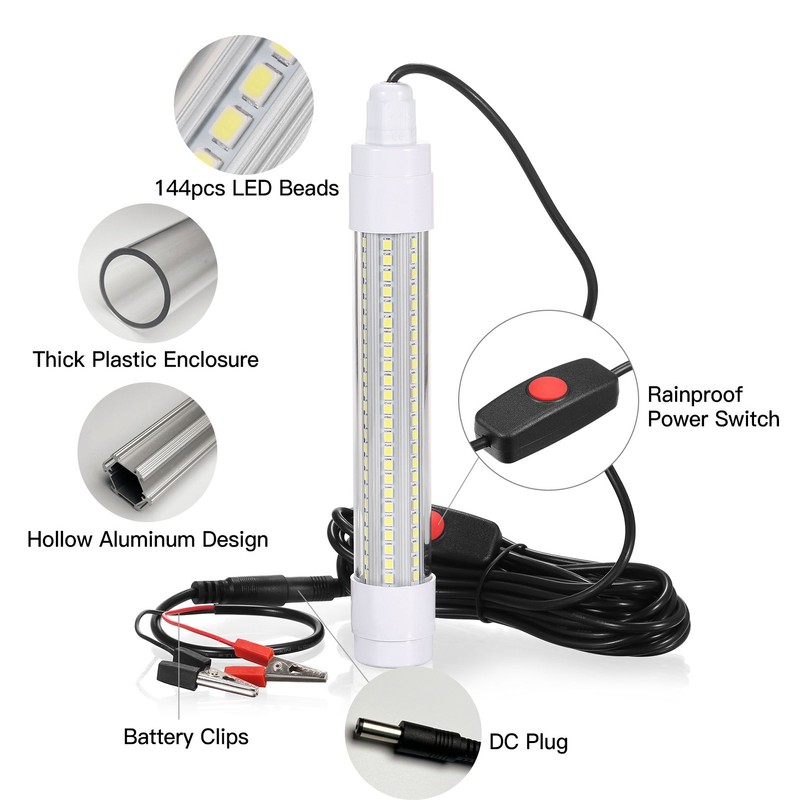 144 LED Submersible Fishing Light Underwater Fish Finder Lamp Night