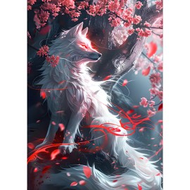 QQYRHN 5D White Fox Diamond Painting Kit for Adults Beginners Flowers Diamond Art Kits Complete DIY Fantasy Fox Diamond Embroidery Set Perfect for Relaxation and Decor 30 x 40 cm