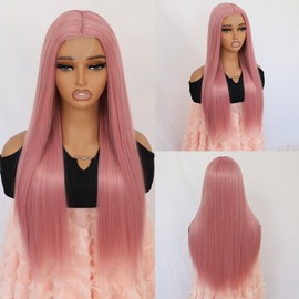 Savanna Hair Wig Synthetic Lace Frontal Wigs Long Straight Pink Hair Heat Resistant Women Party