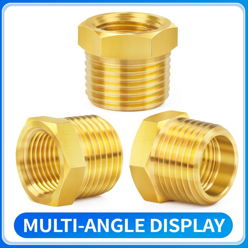 ChillWaves Brass Pipe Fitting, Reducer Hex Bushing 1/2" NPT Male