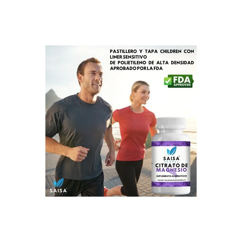 Citrato Magnesio 500 120 Cápsulas 100 Puro Saisa Herbal Relajante