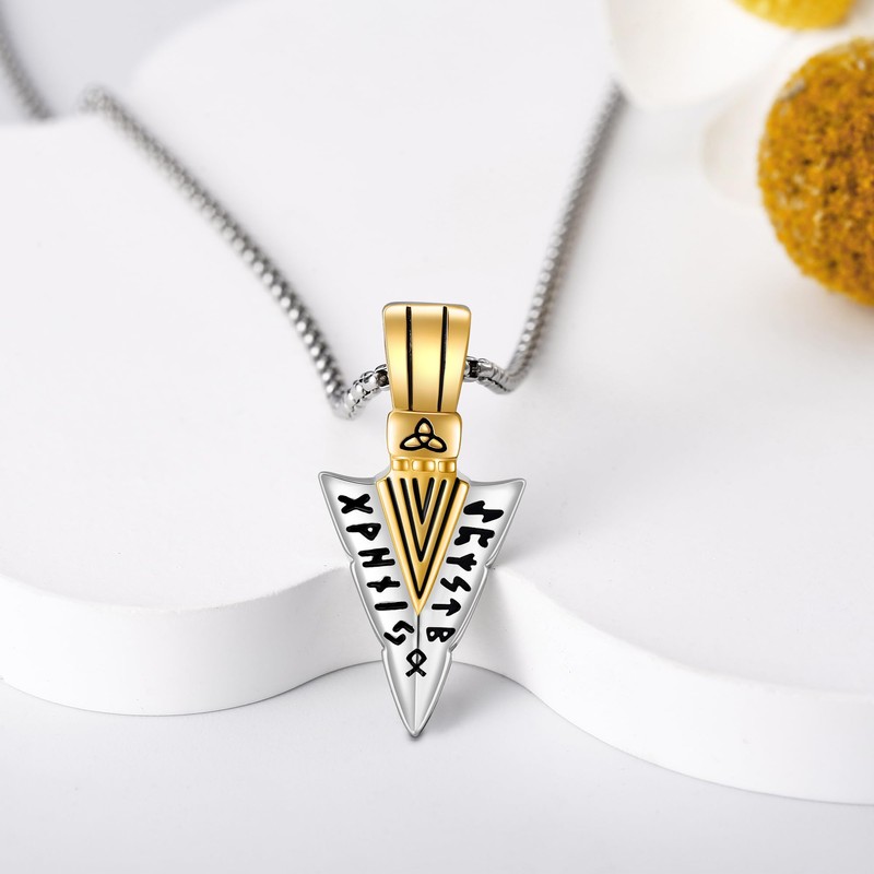 URONE Sterling Silver Arrowhead Rune Pendant Arrowhead Necklace Viking Jewelry