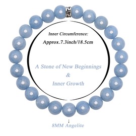 BONNY BOXX Natural Stretch Healing Gemstone Bracelet, 4/6/8mm Semi Precious Stone Bracelet for Men Women, Stress Relief Crystal Jewelry, 8MM, Gemstone, angelite