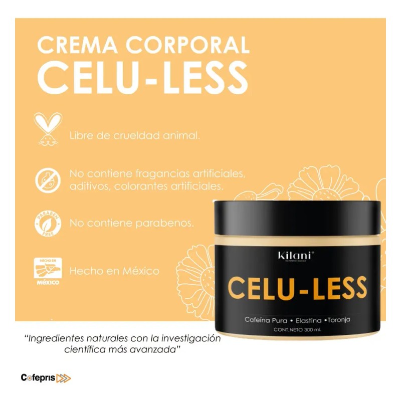 Celu-Less Crema de Celulitis Super Concentrada - Cafeína Pura, Elastina