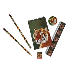 Wild Stationery Set - Tiger from Deluxebase. These cool school stationary sets for boys include 2 pencils, eraser, sharpener, ruler and notebook