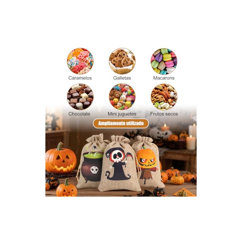 60 Bolsas de Regalo de Arpillera para Halloween con Cordón